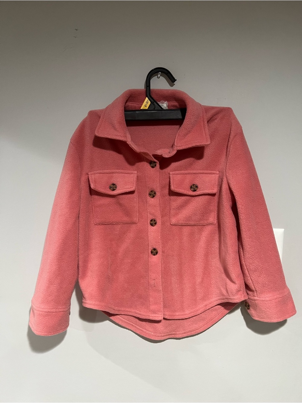 Kids Pink Fleece Shacket - Cozy Button-Front Jacket, Size: 7